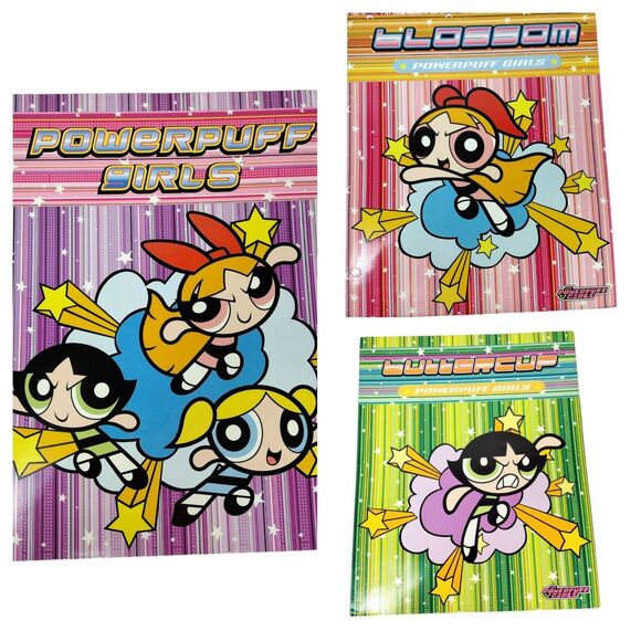 Y2K Powerpuff Girls Blossom Buttercup Bubbles 3 Ring Binder Folder Lot of 4 - Picture 1 of 12
